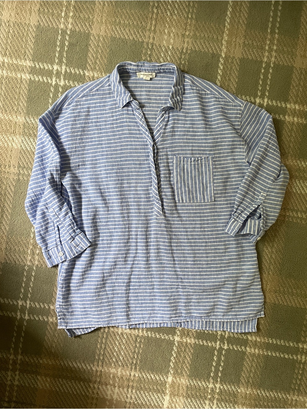 Beach Lunch Lounge cotton linen blend 3/4 sleeve tunic shirt L